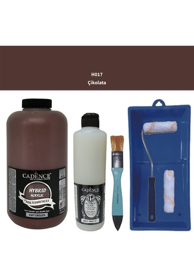 Mobilya Boyası-cadence Multisurface H-017 Çikolata 2000ml Ultimate Vernik Mat 500ml Saten Rulo Set Çikolata