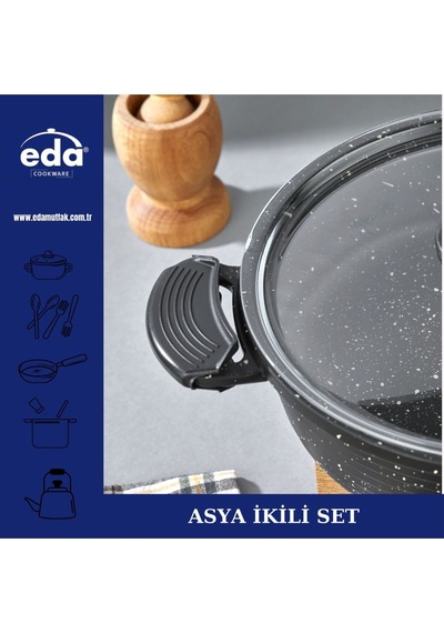 Eda Granit 2 Li Asya Tencere Tava Seti 26+26 Cm. Gri