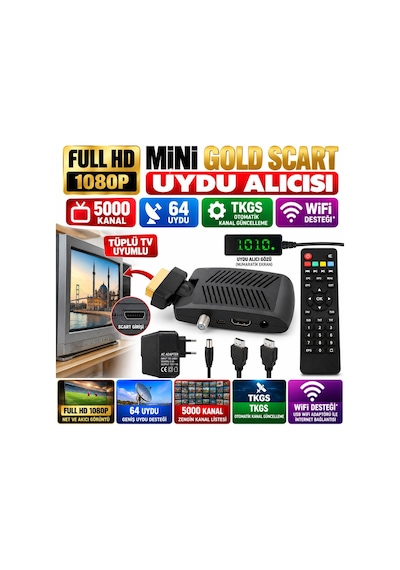 Multibox Tüplü Tv Full Hd Mini Gold Scart Uydu Alıcısı Tkgs, Wifi Destekli, 5000 Kanal, 64 Uydu