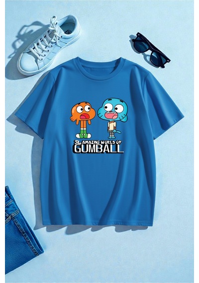 Uyguntarz Unisex Gumball Baskılı T-shirt Mavi