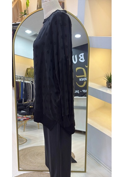 Nuss 3043 İpek Kupra Vegan Tunik Siyah