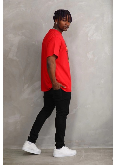 Genel Markalar Baskılı Oversize T-shirt - Kırmızı - Çok Renkli
