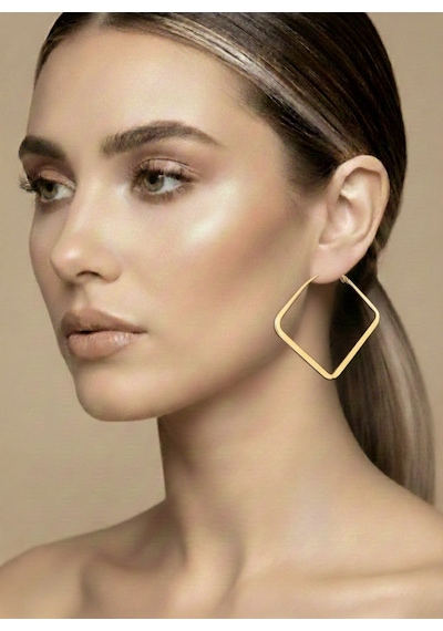 Kare Model Halka Gold Renk Çelik Küpe 5,5cm Altın