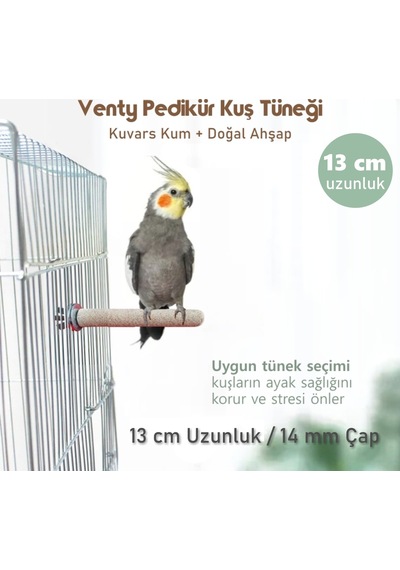 Vixpet Venty Pedikür Papağan Tünek 13 cm Uzunluk 14 mm Çap / 1 Adet - Kumlu Tünek- Zımpara Tünek