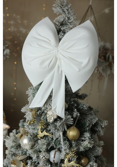 Kurdele Orta Yıllbaşı Ağaç Süs Noel Beyaz Fiyonk 37x40cm Beyaz - 789257896