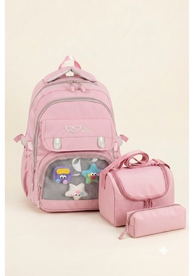 Waddell Oyuncakli Seffaf Luks Ilkokul Ortaokul Twill 3 Lu Set Cantasi Termal Beslenme Cantasi Ve Pembe