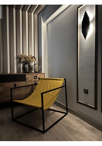 Modern Dekoratif Metal Ayaklı Berjer Salon Oturma Odası Berjer Sarı