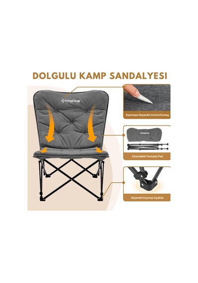 Kingcamp Lemon Lux Ultra Konforlu Kamp Sandalyesi Grey Gri