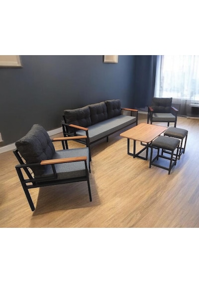 Pielize Bahçe Ve Balkon Mobilyası Gri Antrasit 3+1+1 Sehpa,2 Puf Antrasit - Gri