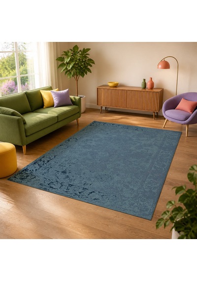 Kartela Halı Lino Halı Jüt Taban Dokuma Halı Mavi - 100 X 150 Cm