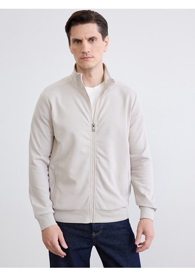 Lcwaıkıkı Classic Bej Dik Yaka Erkek Fermuarlı Sweatshirt