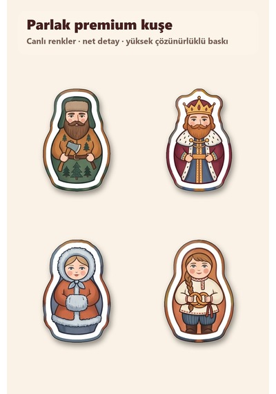 30 Adet Folklorik Matruşka Bebek Sticker Seti - Laptop, Defter, Ajanda Çok Renkli