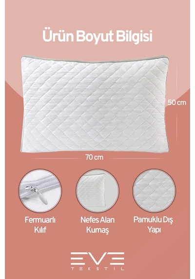 Eve Tekstil 2 Adet Klimax Serisi Kılıflı Fermuarlı Klimali Antialerjik Silikon Elyaf Yastık 50x70cm 900 Gr Beyaz