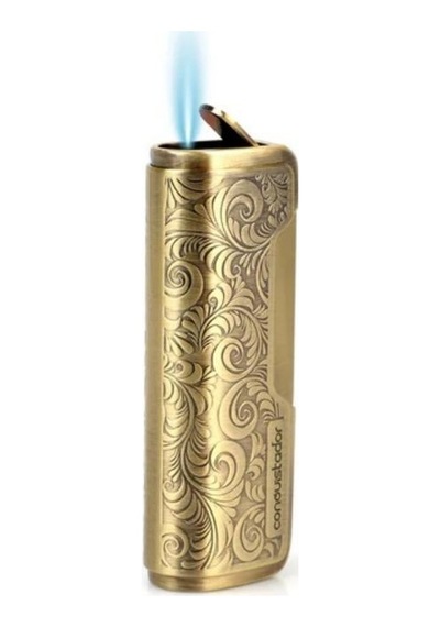 Conquistador 1li Torch İşlemeli Antik Altın Metal Puro Çakmağı 8009ct