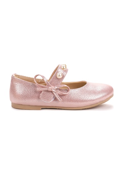 Kiko Kids İncili Günlük Cırtlı Kız Çocuk Babet Ayakkabı 253-Pudra 001