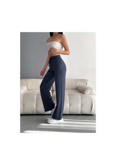 Winmoda34 Kadın Trend Bol Paça Modal Kumaş Eşofman Altı Çift Cepli Wide Leg Füme