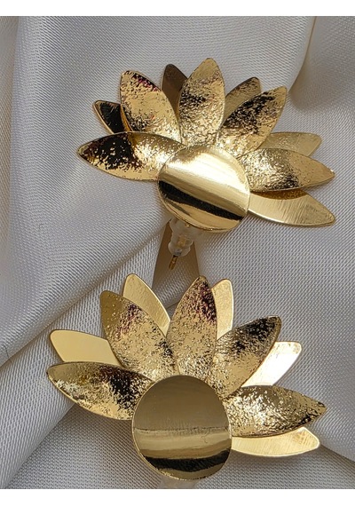 Kat Kat Yaprak Çiçek Güneş Model Gold Renk Küpe 5 4cm Altın