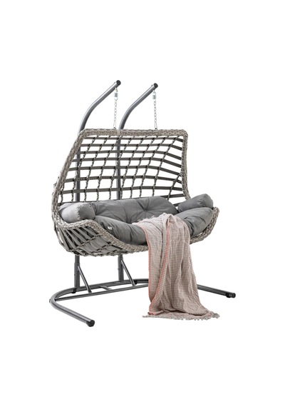 Cunda Çiftli Rattan Bahçe Salıncağı Rehome Balkon Salıncağı Gri