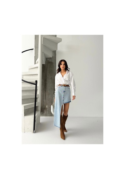 Kene Jeans Kadın Yan Asimetrik Kesim Kot Etek Mavi