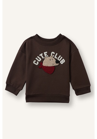 Defacto %100 Pamuk Oversize Ayıcık Aplikeli Sweatshirt Erkek Bebek I3805a526wnbn267 Kahve-bn267