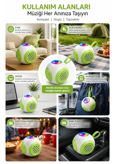Rgb Işıklı Taşınabilir Bluetooth Hoparlör 6w Güçlü Ses, 1200 Mah Batarya, Bluetooth 5.4, Tf Kart Destekli Mini Kablosuz Hoparlör