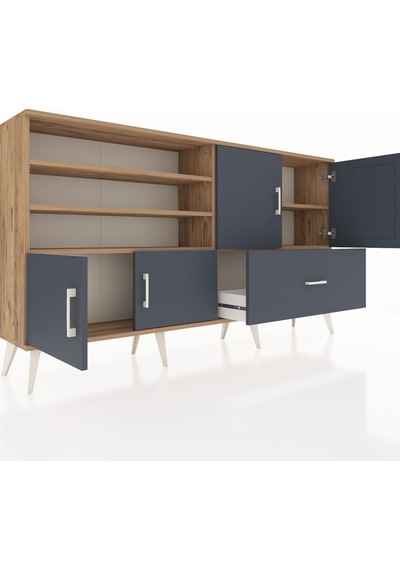 Arges Konsol 5 Raflı Tek Çekmeceli 4 Kapaklı 176x30x99 Çam-antras Çam-antrasit