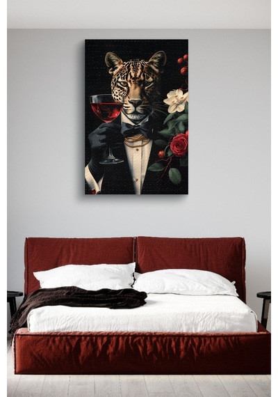Takım Elbiseli Leopar Yağlı Kanvas Tablo