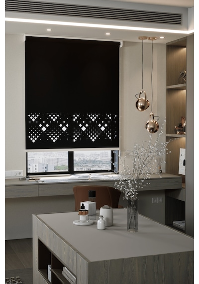 Lazer Kesim Mat Stor Perde, Lazer Kesimli Modern Serisi, M-5008 Siyah Renk Siyah