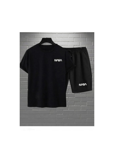 Adrift Foxskin Sportswear&company Siyah Unisex Alt Üst Nasa Baskılı Takım Şort Foxskin Nasatakımm Siyah