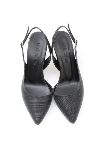 Nesilshoes Nesil Shoes Tam 181 Siyah Simli Topuklu Kadın Sandalet