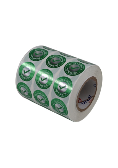 Pp Metalize Kalite Kontrolü Yapılmıştır Etiketi 25mm Çap 2500 Adet Yan Yana 3 Lü