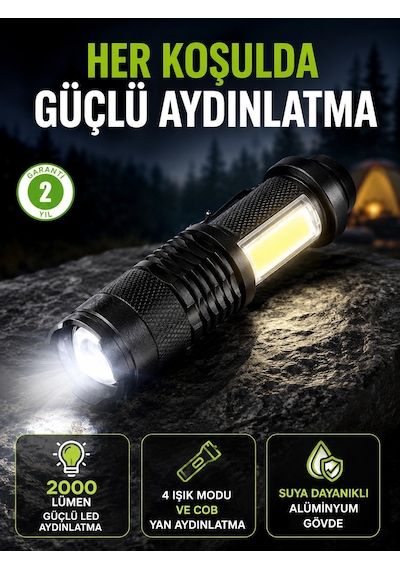 Kargo 4 Modlu Usb Şarjlı Led El Feneri Kamp Ve Outdoor Najmaddin Çok Renkli