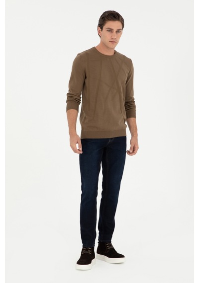 U.S. Polo Assn. Erkek Slim Fit Bisiklet Yaka Haki Kazak 50292869-VR027