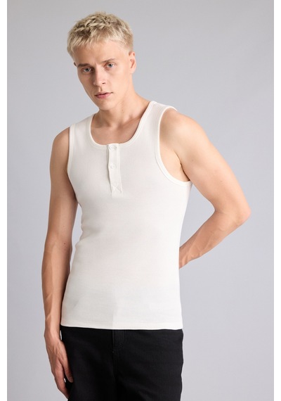 Defacto Regular Fit Ribana Düğmeli Atlet I1109ax26smwt34 Beyaz-wt34