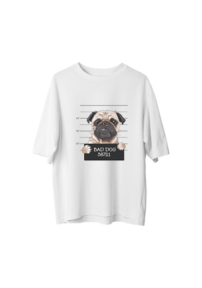 Paybuy Erkek Oversize Tişört Mizahi Köpek Portre Baskısı Rahat Kesim Gün Beyaz