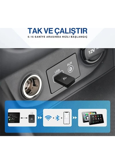 Kablosuz Carplay & Android Auto Adaptörü - Apple Ve Android Cihazlar İçin Evrensel Wireless Carplay Çevirici