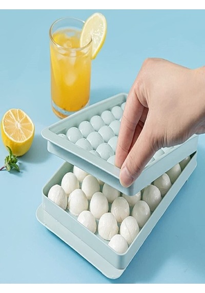 Büyük Küre Buz Kalıbı Kapaklı 33 Hazneli Yuvarlak Misket Buz Kalıbı 24,5x14,5x3 Cm Plastik Diğer