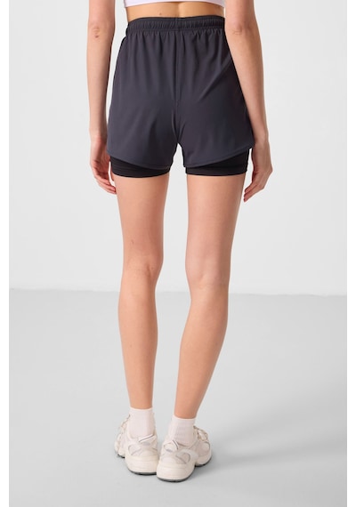 Tommy Life Antrasit Polyester Gizli Cep Fermuarlı Standart Kalıp Kadın İçi Taytlı Şort - 91015 Antrasit