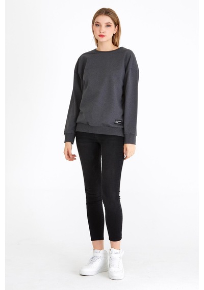 Comeor Kadın Antrasit Basic Bisiklet Yaka Regular Fit Rahat Sweatshirt 001
