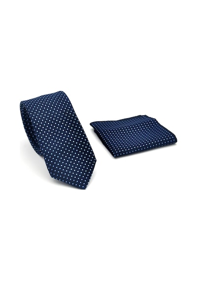 Gaffy Mavi Nokta Desenli Lacivert Dokuma Kumaş Mendilli Slim Fit Kravat // Sdk-2510-2 Lacivert