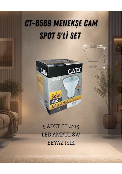 Cata Menekşe Spot Set 5 Adet Ct-6569 +5 Adet Ct-4215 Beyaz +5 Adet Ct-9263 Duy Krom