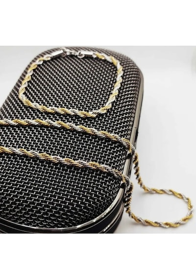 Çift Renk Kalın Burgu Halat Unisex Çelik Zincir Kolye ve Bileklik Çok Renkli