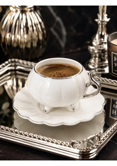 Acar Britton 6 Lı Porselen Kahve Fincan Takımı Silver 90 Ml 09411 Gümüş