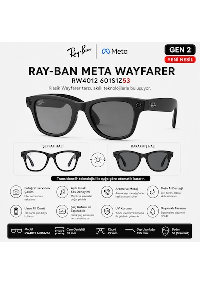 Ray-Ban Meta Wayfarer Gen 2 RW4012 601S1Z 53 Beden Şeffaf-Siyah
