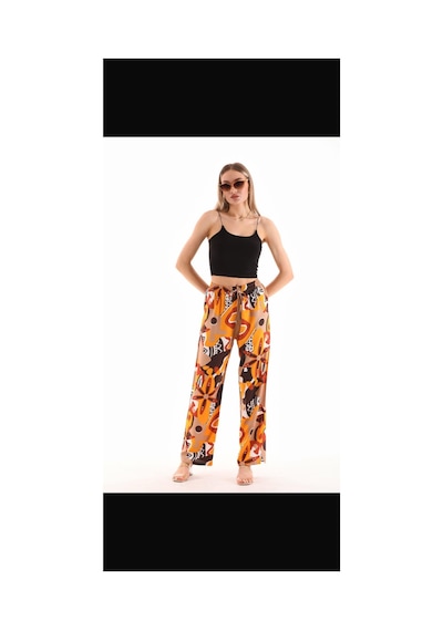 Polologin Butik Bol Paça Kahve Renkli Desen Kahverengi