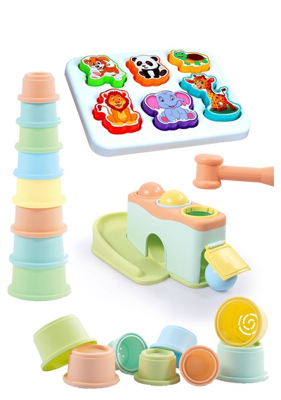 Oyuncak Eğitici Vur Yuvarla Oyunu Neşeli Hayvanlar Bultak 8'li Kule 3'lü Set