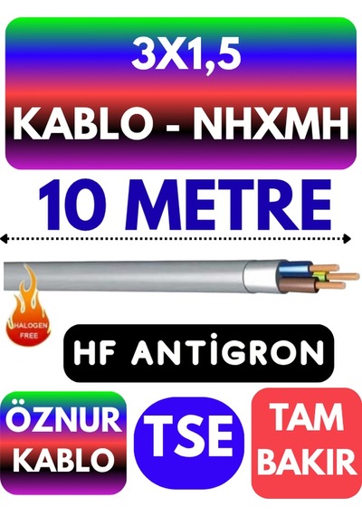 Öznur 3x1,5 Nhxmh Alev İletmez Kablo Metre Seçenekli Gri - 10 Metre