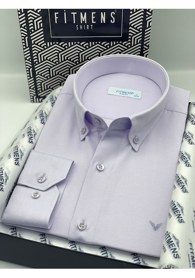 Slim Fit Uzun Kol Pamuklu Hediye Kutulu Kolay Ütülenebilir Erkek Gömlek Fs-002225 - Lila-2665