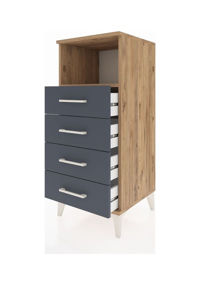 Hyperion Komodin Tek Raflı 4 Çekmeceli 44x44x106 Çam-antrasit Atlas Çam