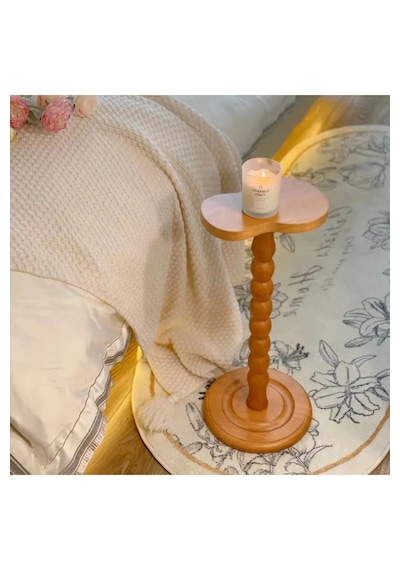 Wood Wooden Ahşap Yan Sehpa Tekli Modern 50 Cm Vernikli Sehpa